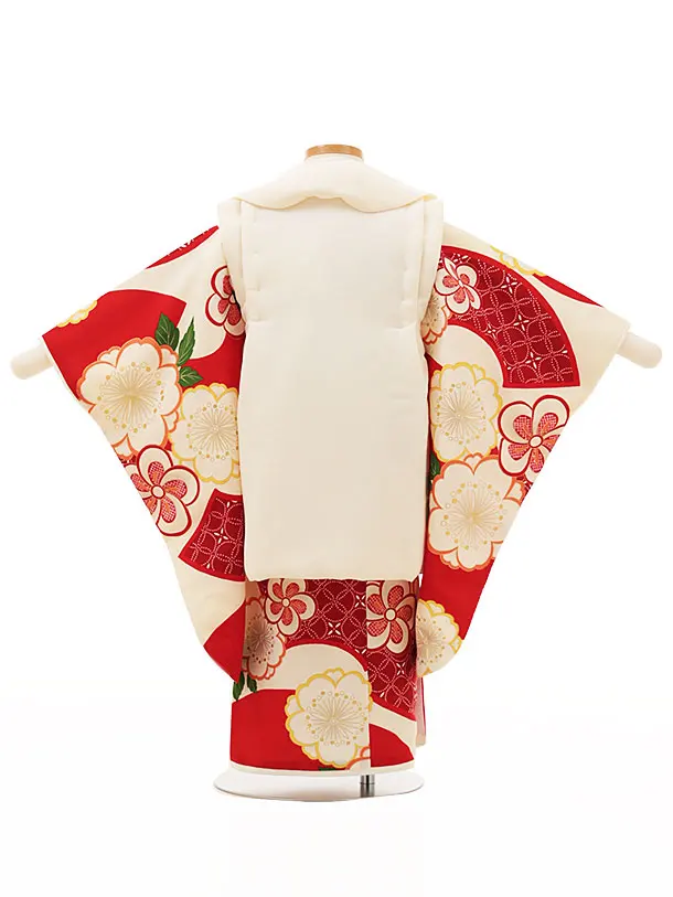 RENCA(3歳女児被布)3013クリーム 椿xクリーム 赤扇面に桜