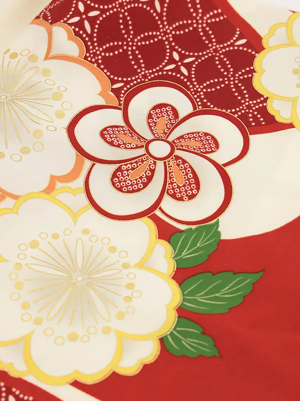 RENCA(3歳女児被布)3013クリーム 椿xクリーム 赤扇面に桜