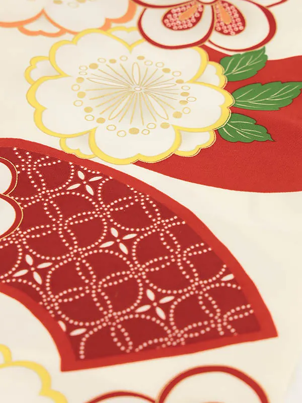 RENCA(3歳女児被布)3013クリーム 椿xクリーム 赤扇面に桜