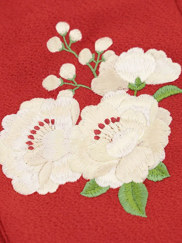 RENCA(3歳女児被布)3014赤 椿xクリーム 赤扇面に桜