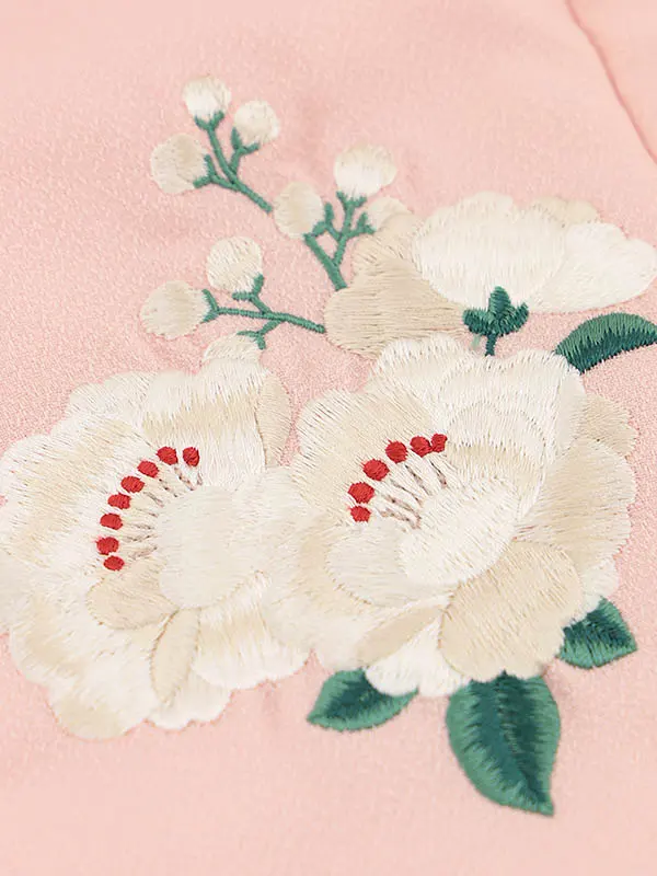 RENCA(3歳女児被布)3016ピンク 椿x水色 ピンク扇面に桜