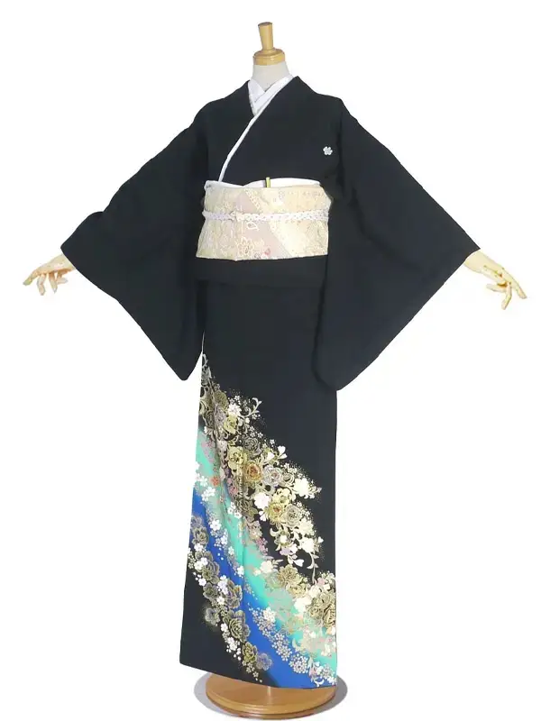 レンタル 桂由美 黒留袖 五三の桐 紋入り 薔薇 Sサイズ No.245