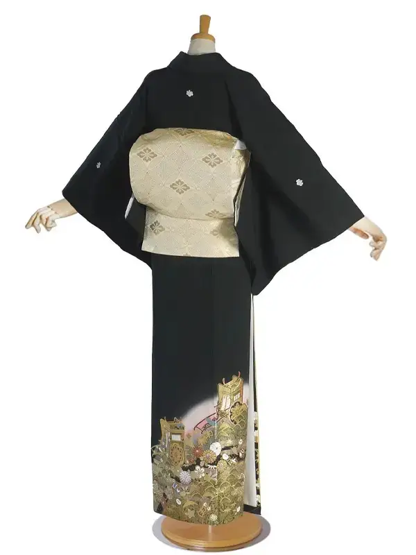 レンタル 桂由美 黒留袖 五三の桐 紋入り 鼓 御所車 Sサイズ No.247