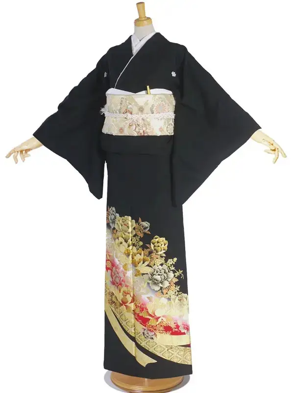 レンタル 桂由美 黒留袖 五三の桐 紋入り 牡丹 熨斗 Sサイズ No.249