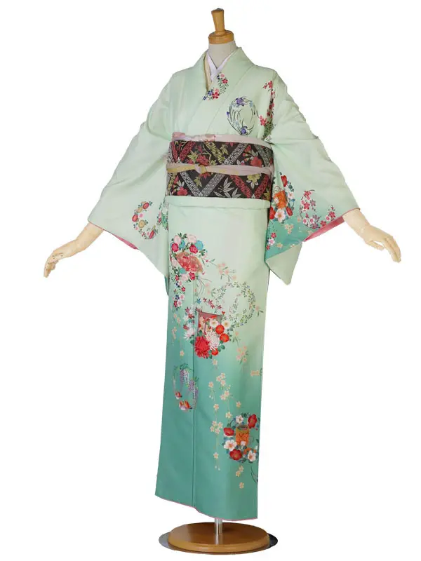 レンタル 訪問着 ミント 扇 No.95