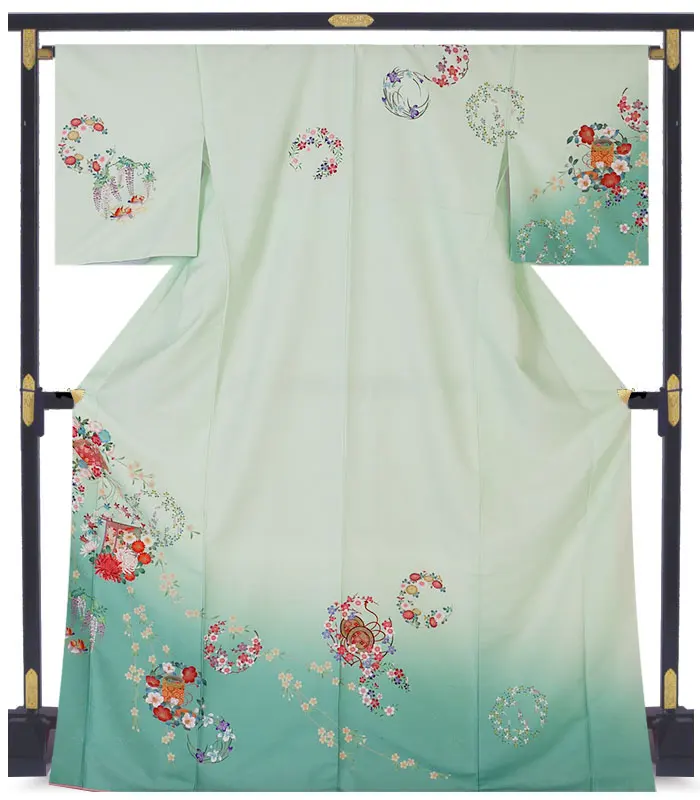 レンタル 訪問着 ミント 扇 No.95