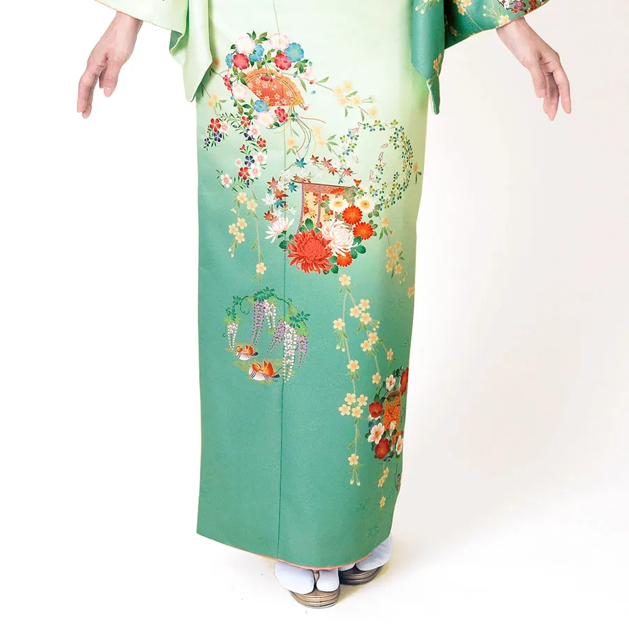 レンタル 訪問着 ミント 扇 No.95