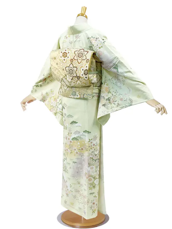 レンタル 訪問着  グリーン ワイドサイズ No252