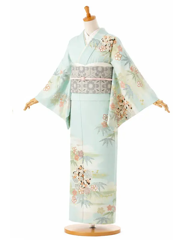  レンタル 訪問着 JAPAN STYLE ブルー系 【帯画像通り】No433