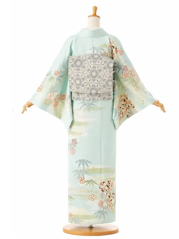  レンタル 訪問着 JAPAN STYLE ブルー系 【帯画像通り】No433