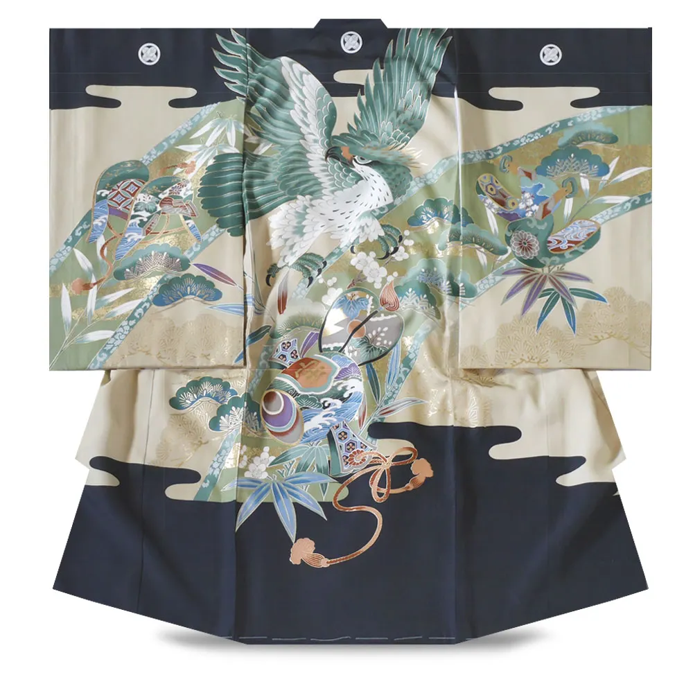 男児  レンタル お宮参り 熨斗目 紋入り 鷹 違い矢 黒