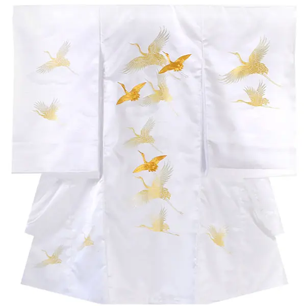 レンタル 産着 女の子 白 鶴 刺繍 金 ラメ No.71