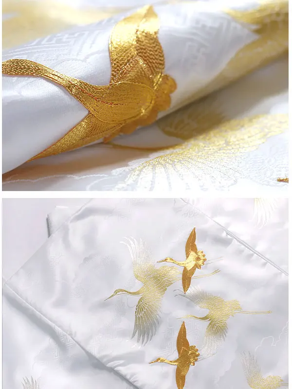 レンタル 産着 女の子 白 鶴 刺繍 金 ラメ No.71