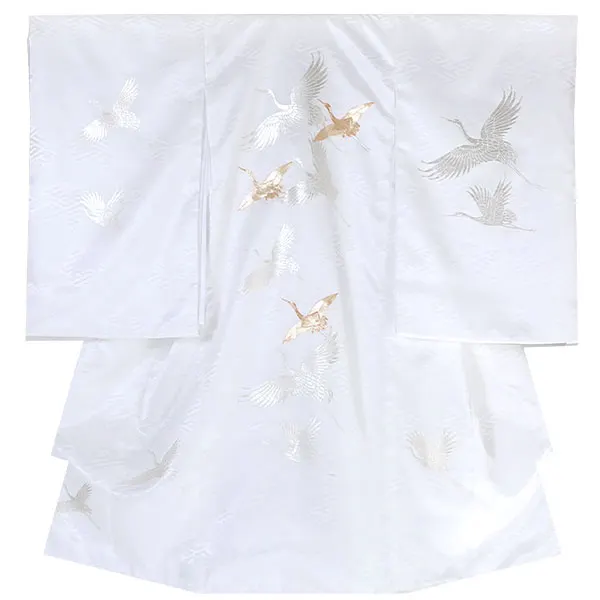 レンタル 産着 女の子 白 鶴 刺繍 白金色 ラメ No.72