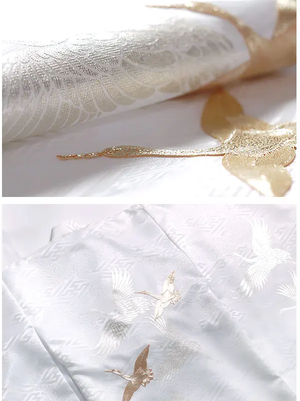 レンタル 産着 女の子 白 鶴 刺繍 白金色 ラメ No.72