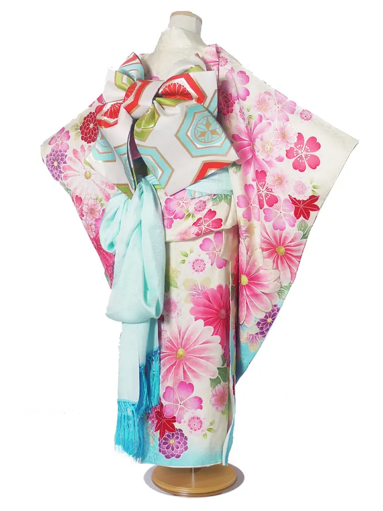 レンタル 紅一点 七五三 四つ身 白 水色 ピンク デイジー No.59