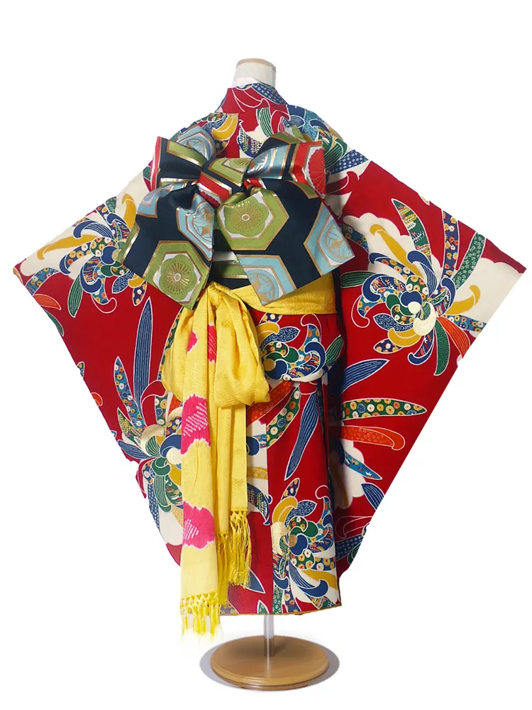 レンタル 紅一点 七五三 四つ身 紅型調 No.63