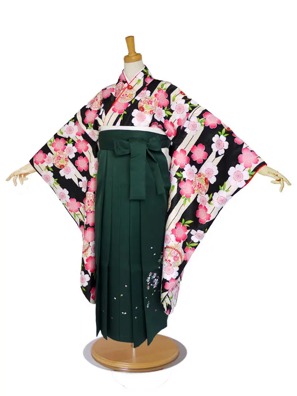 レンタル 袴 ジュニア 卒業式 黒 矢羽 ピンク  No.265