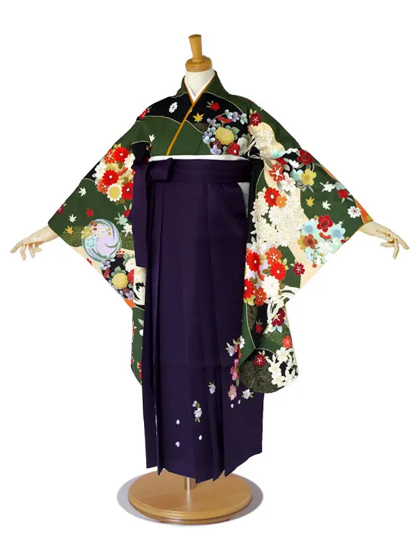 レンタル 袴 ジュニア 卒業式 緑 絵羽柄 古典  No.267