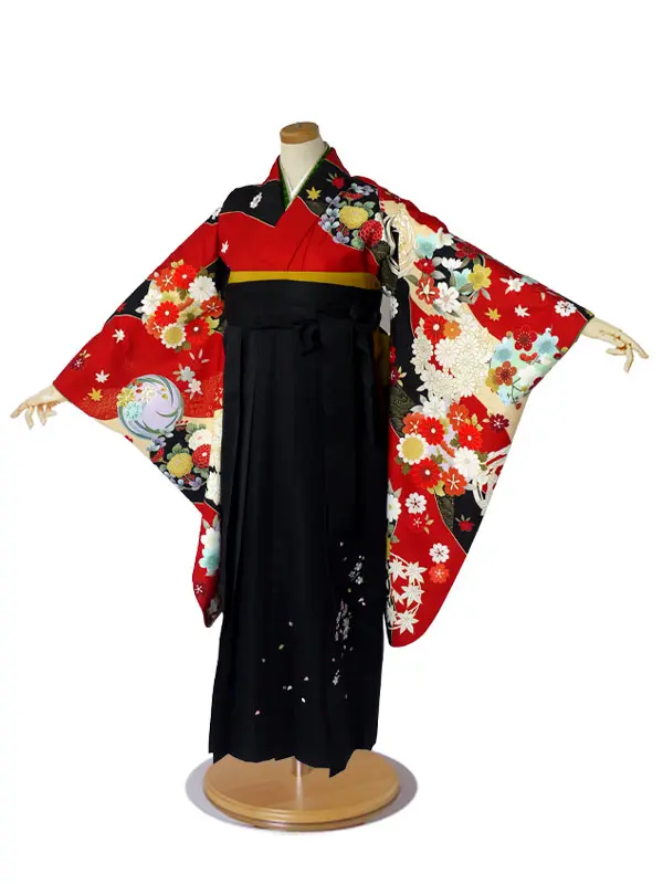 レンタル 袴 ジュニア 卒業式 赤 絵羽柄 古典 No.268