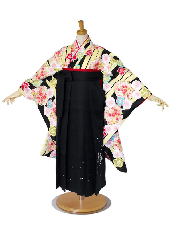 レンタル 袴 ジュニア 卒業式 黒 矢羽 イエロー No.272