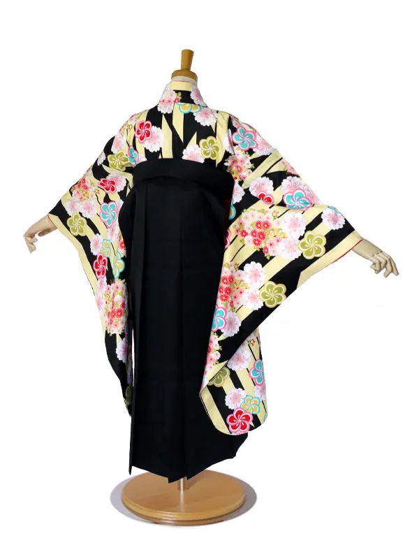 レンタル 袴 ジュニア 卒業式 黒 矢羽 イエロー No.272