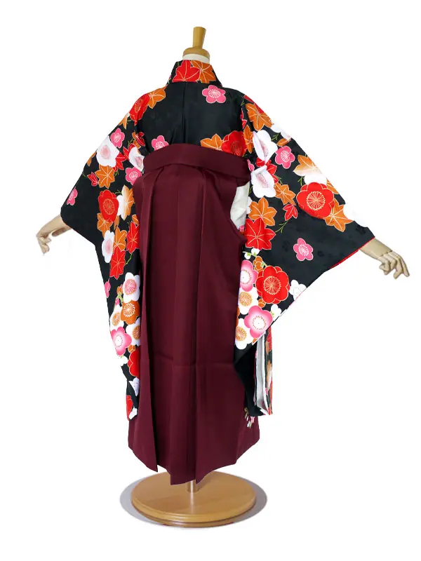 レンタル 袴 ジュニア 卒業式 黒 紅葉 ねじり梅 No.273