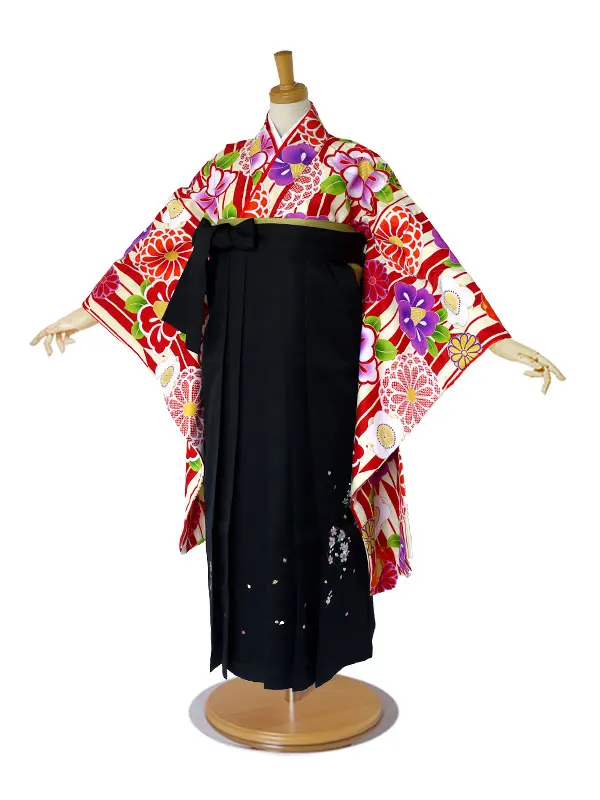 レンタル 袴 ジュニア 卒業式 赤 矢羽 古典 No.274