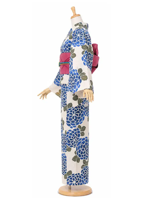 レンタル 浴衣 フルセット 女性 レディース 白 青 紫陽花 綿絽 No2