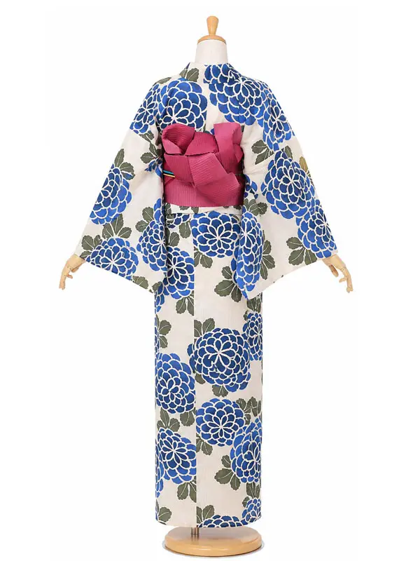 レンタル 浴衣 フルセット 女性 レディース 白 青 紫陽花 綿絽 No2
