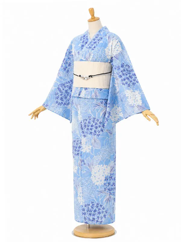 レンタル 浴衣 フルセット 女性 レディース 白 青 No4