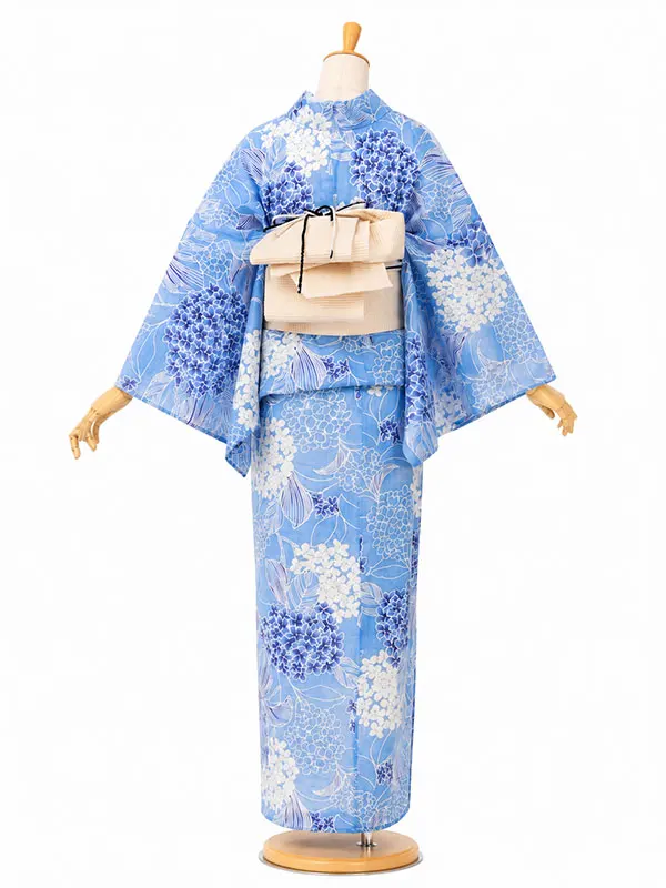 レンタル 浴衣 フルセット 女性 レディース 白 青 No4