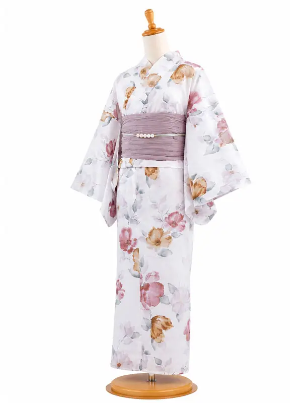 レンタル 浴衣 フルセット 女性 レディース 白 花 No27
