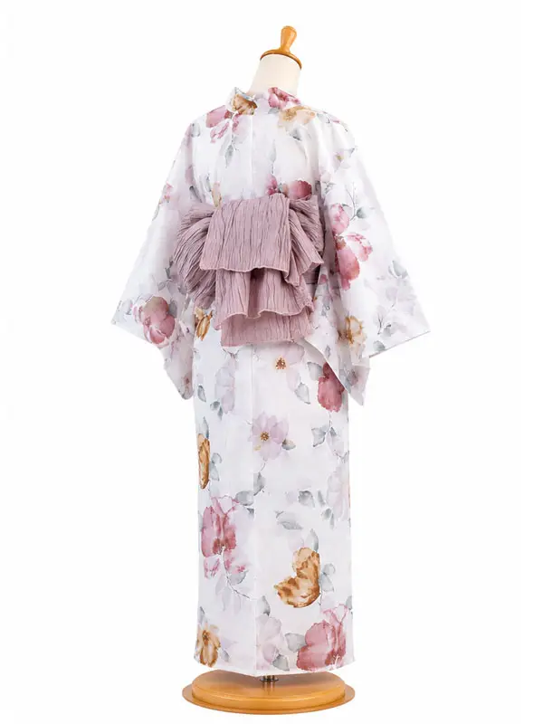 レンタル 浴衣 フルセット 女性 レディース 白 花 No27