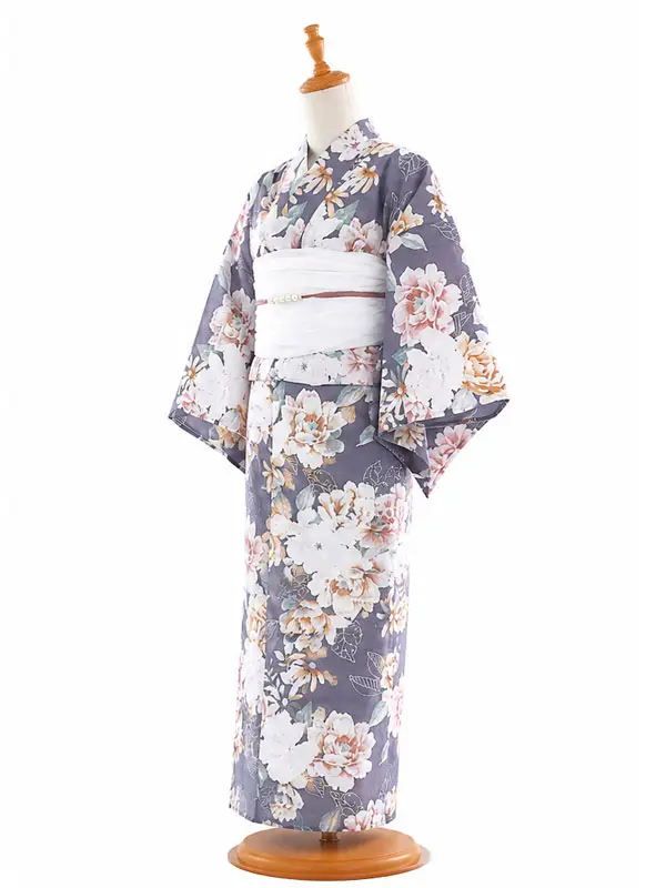 レンタル 浴衣 フルセット 女性 レディース グレー フラワー No29