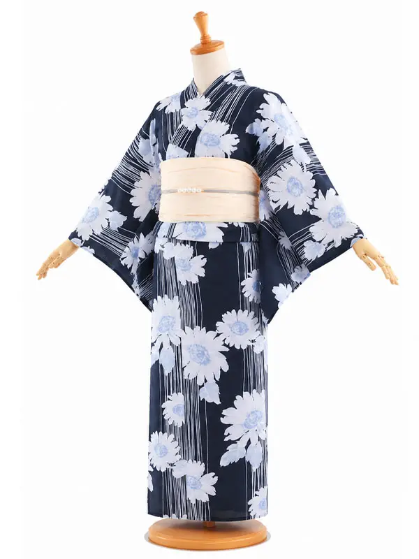 レンタル 浴衣 フルセット 女性 レディース 紺 No34