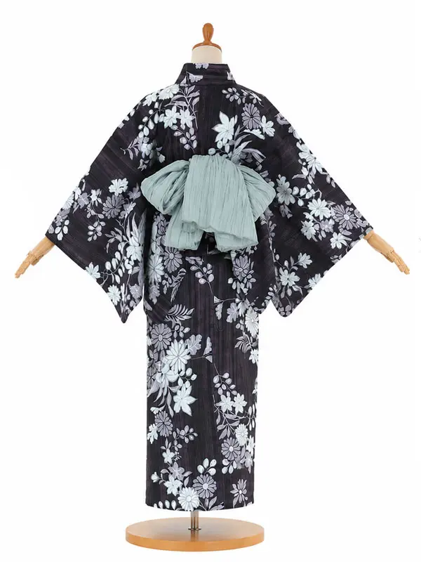 レンタル 浴衣 フルセット 女性 レディース 黒 紫 No76