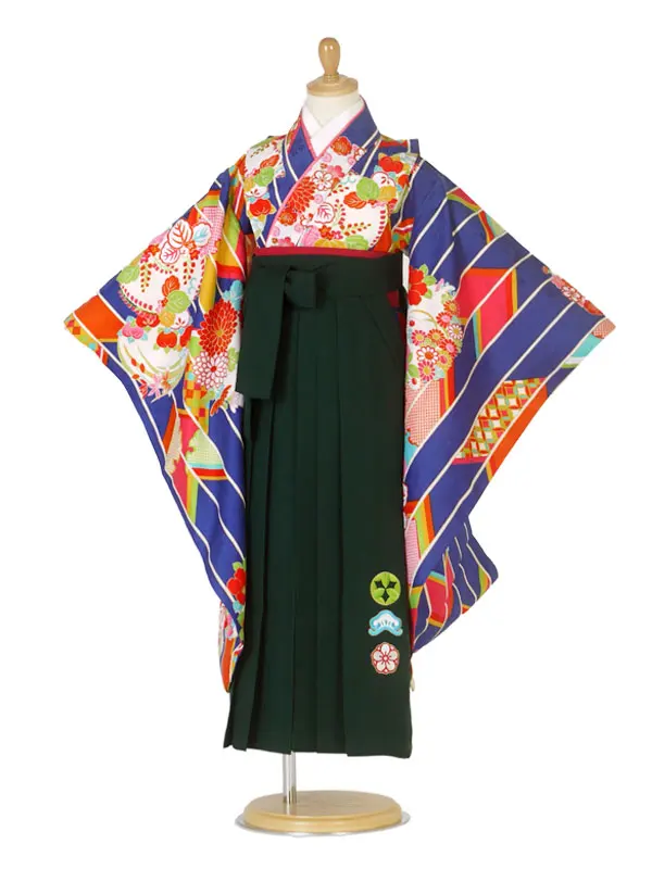 レンタル 小町kids 卒園用着物と袴 青 No.3