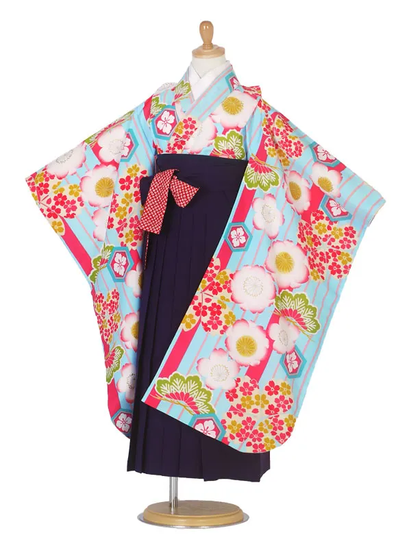 レンタル 小町kids 卒園用着物と袴 水色 No.18