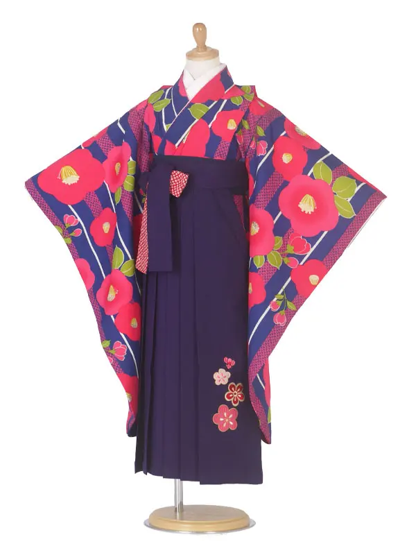 レンタル 小町kids 卒園用着物と袴 紺×椿 No.20