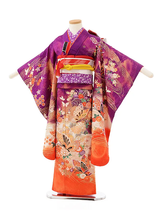 【ブリーチ加工】七五三（7歳女帯）蝶/花/AP2057