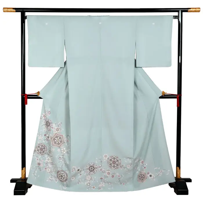 色留袖・青系・五つ紋・五三の桐  0261