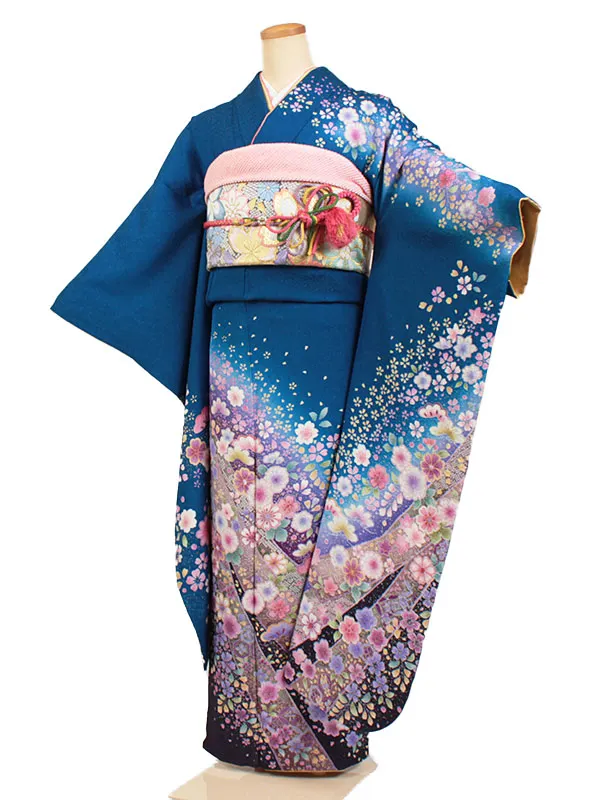 正絹振袖・青系 辻が花 0363