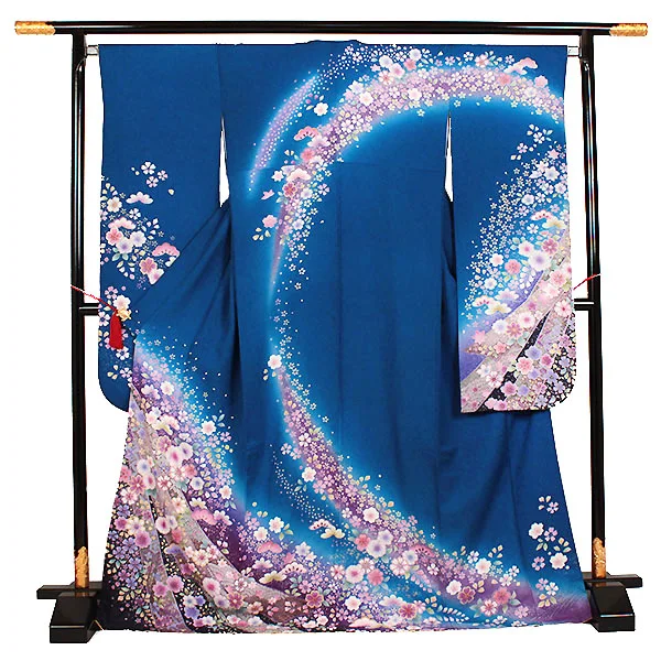 正絹振袖・青系 辻が花 0363