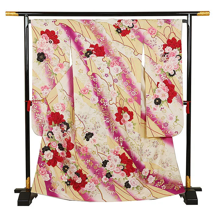 振袖 黄系 雪輪取りに牡丹 0887