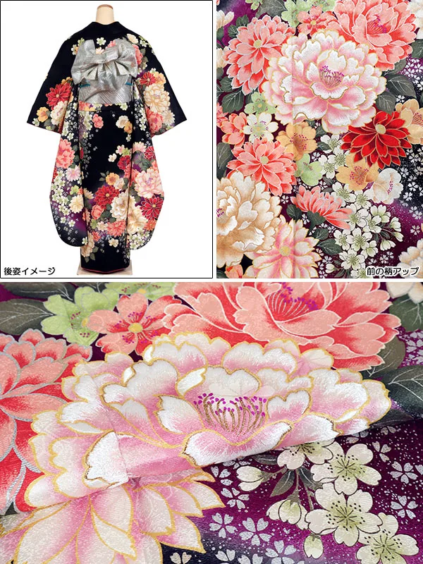 振袖 黒系 四季花 0889
