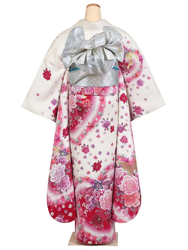 振袖 白系 洋花に蝶 0892