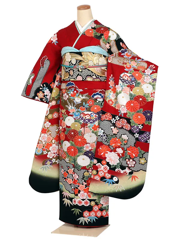 振袖 赤系 IKKO RED RABEL 雲取りに四季花 0895
