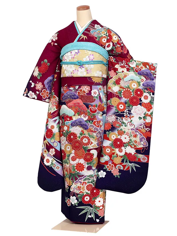 振袖 紫系  IKKO RED RABEL 扇に四季花 0896