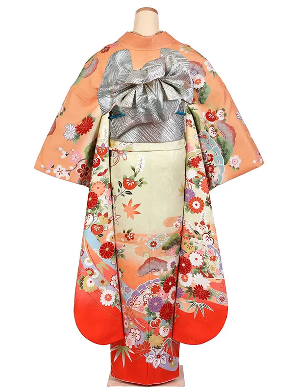 振袖 黄系 IKKO RED RABEL  扇に四季花